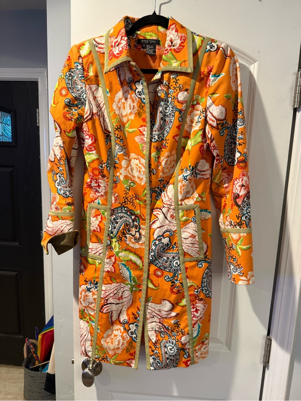 Etcetera Bright Orange Floral Paisley Long Jacket